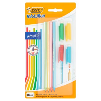 BiC Evolution Stripes Bezdrzewny ołówek grafitowy + nakładka z gumką do ścierania HB