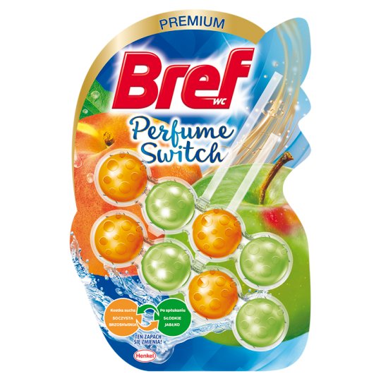 Bref WC Perfume Switch Zawieszka myjąco-zapachowa do muszli WC brzoskwinia-czerwone jabłko 2 x 50 g