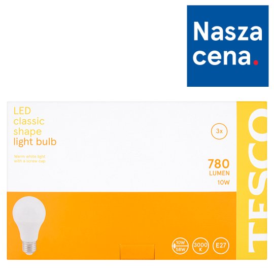 Tesco Żarówka LED 10 W (58 W) E27 ciepłe białe światło 3 sztuki