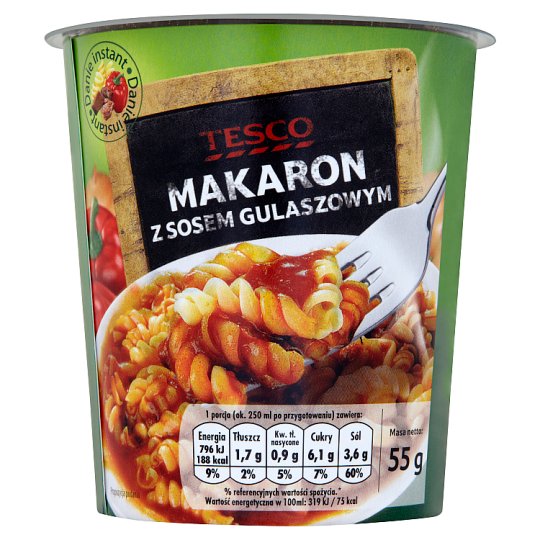 Tesco Makaron z sosem gulaszowym Danie instant 55 g