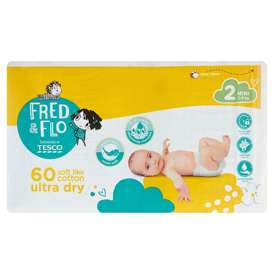 Fred & Flo Ultra Dry Pieluszki jednorazowe 2 mini 3-6 kg 60 sztuk