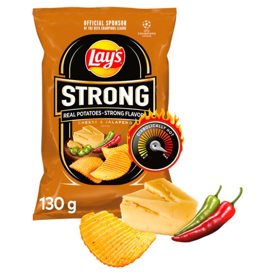 Lay's Strong Chipsy ziemniaczane karbowane o smaku sera i ostrej papryki 130 g