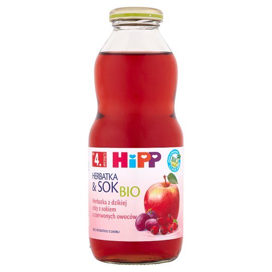 HiPP BIO Herbatka & Sok Bio z dzikiej róży z sokiem z czerwonych owoców po 4. miesiącu 0,5 l
