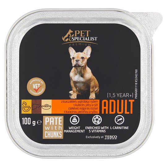 Tesco Pet Specialist Premium Karma dla dorosłych psów pasztet z kurczakiem wątróbką i ryżem 100 g