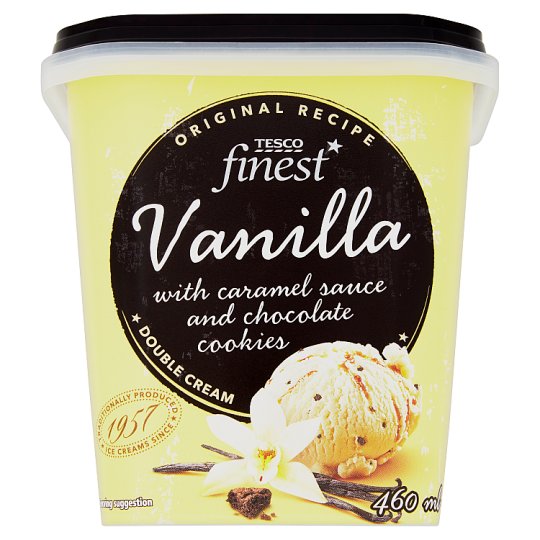 Tesco Finest Vanilla Flavour Ice Cream with Caramel Sauce with Chocolate Flavour Cookies 460 ml