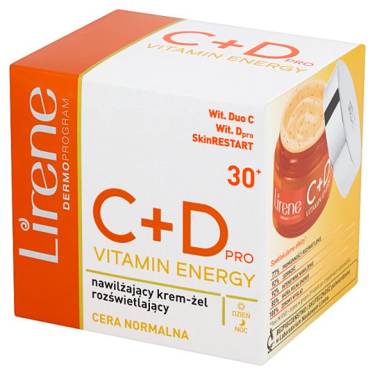 Lirene C+D pro Vitamin Energy 30+ Nawilżający krem-żel rozświetlający na dzień i na noc 50 ml