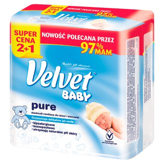 Velvet Baby Pure Chusteczki nawilżane dla dzieci i niemowląt 3 x 64 sztuki