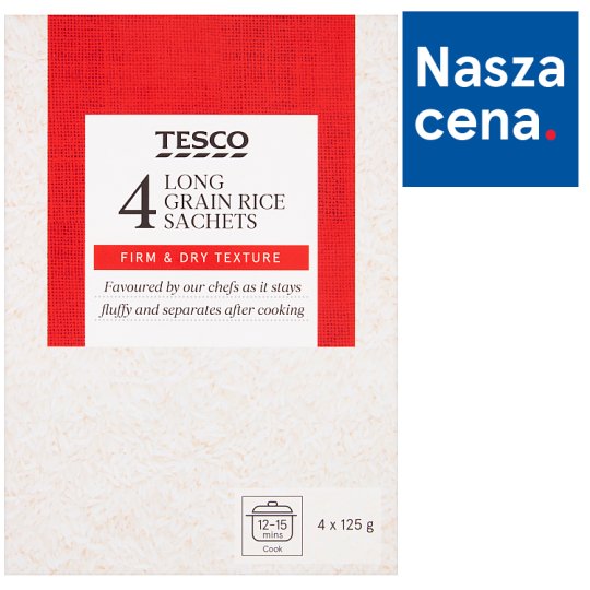 Tesco Ryż długoziarnisty biały 500 g (4 x 125 g)