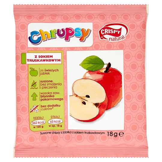 Crispy Natural Chrupsy Suszone chipsy z jabłka z sokiem truskawkowym 18 g