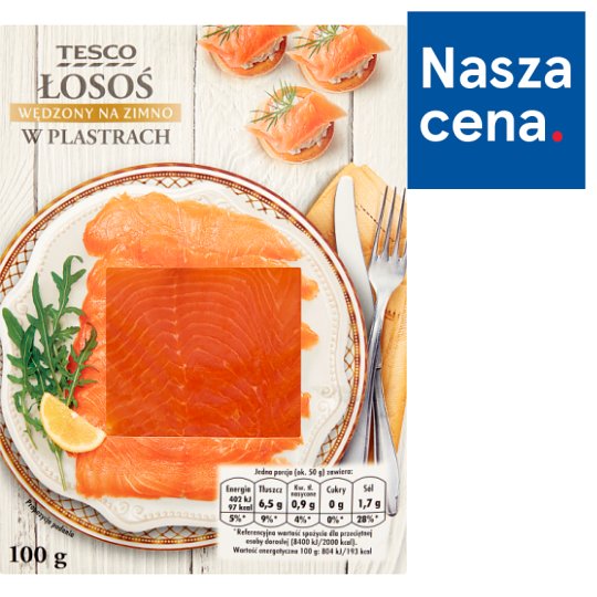 Tesco Łosoś wędzony na zimno w plastrach 100 g