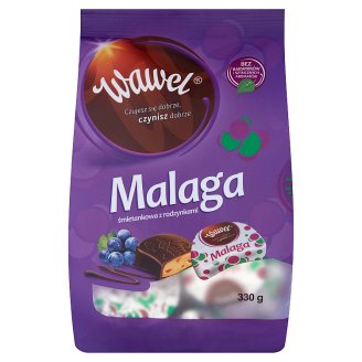 Wawel Malaga śmietankowa z rodzynkami Czekoladki nadziewane 330 g