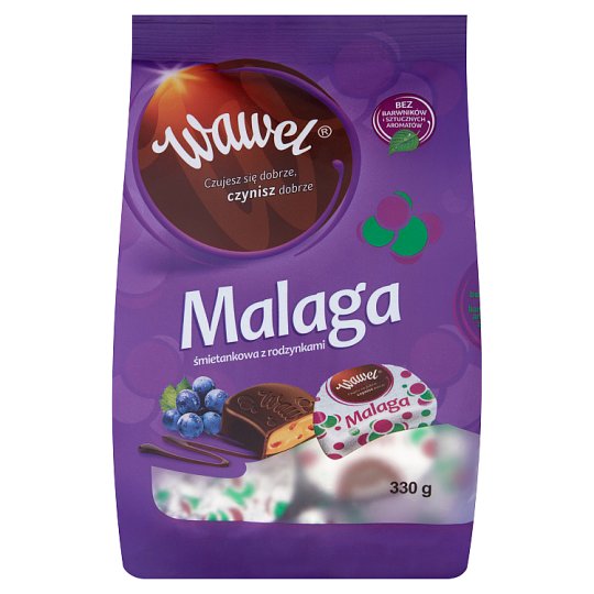 Wawel Malaga śmietankowa z rodzynkami Czekoladki nadziewane 330 g