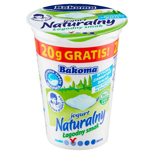Bakoma Jogurt naturalny łagodny smak bez dodatku cukru 150 g