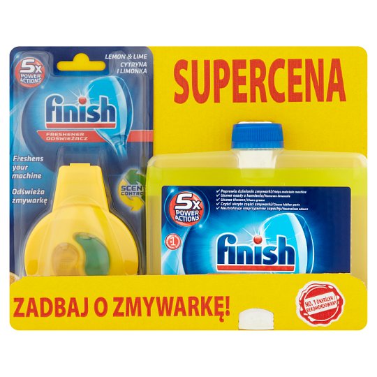 Finish 5x Power Actions Odświeżacz do zmywarki 4 ml i Płyn do czyszczenia zmywarki cytrynowy 250 ml