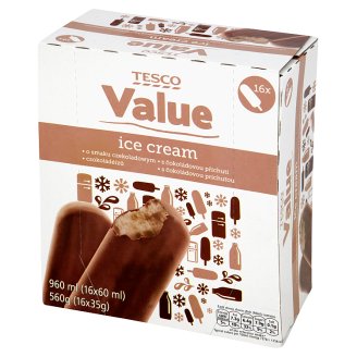 Tesco Value Lody o smaku czekoladowym 960 ml (16 sztuk)