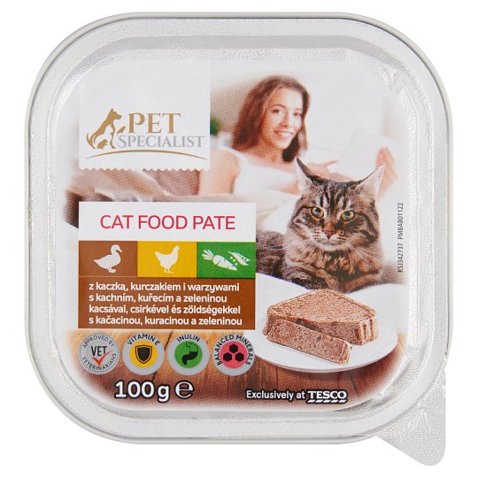 Tesco Pet Specialist Karma dla dorosłych kotów pasztet z kaczką kurczakiem i warzywami 100 g