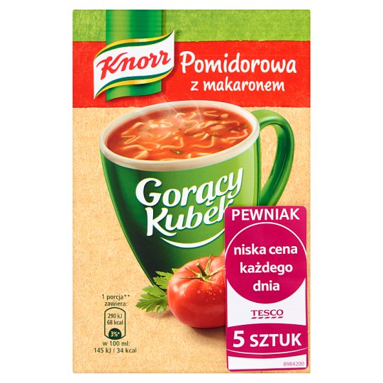 Knorr Gorący Kubek Pomidorowa z makaronem 95 g (5 sztuk)