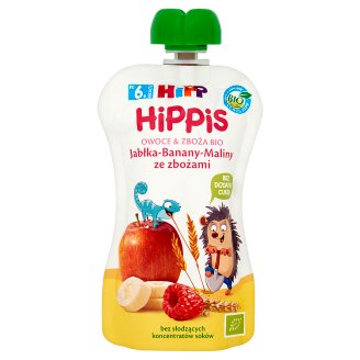 HiPP BIO HiPPiS Jabłka-Banany-Maliny ze zbożami Mus owocowy po 6. miesiącu 100 g
