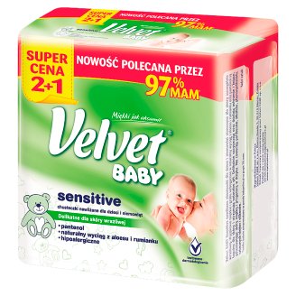 Velvet Baby Sensitive Chusteczki nawilżane dla dzieci i niemowląt 3 x 64 sztuki