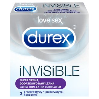 Durex Invisible dodatkowo nawilżana Prezerwatywy 3 sztuki