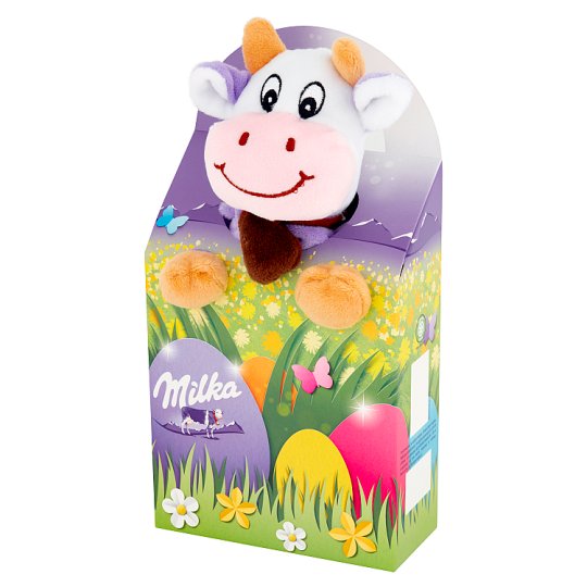 Milka Mieszanka czekolady mlecznej nadziewanej czekolady mlecznej i draży i pluszowa zabawka