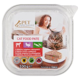 Tesco Pet Specialist Karma dla dorosłych kotów pasztet z cielęciną indykiem i warzywami 100 g
