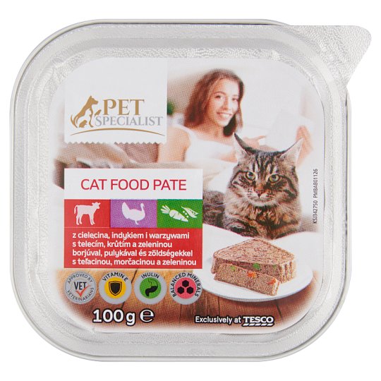 Tesco Pet Specialist Karma dla dorosłych kotów pasztet z cielęciną indykiem i warzywami 100 g