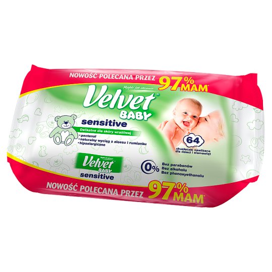 Velvet Baby Sensitive Chusteczki nawilżane dla dzieci i niemowląt 64 sztuki