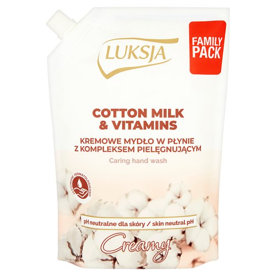 Luksja Creamy Cotton Milk & Vitamins Kremowe mydło w płynie opakowanie uzupełniające 750 ml
