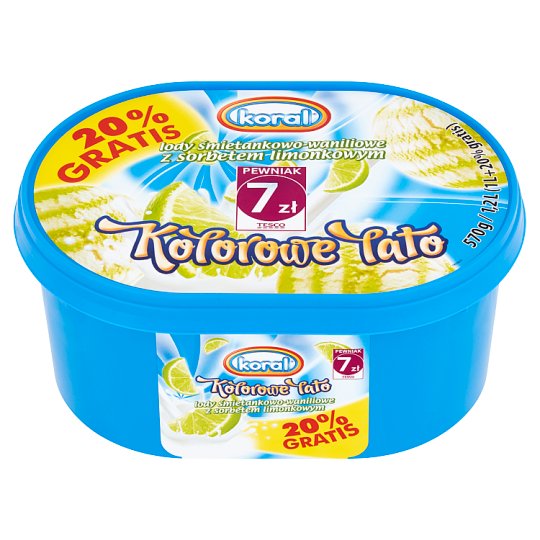 Koral Kolorowe Lato Cream-Vanilla with Lime Sorbet Ice Cream 1.2 L