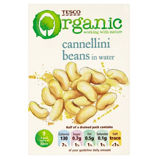Tesco Organic Bio fazuľa cannellini vo vodnom náleve 380 g