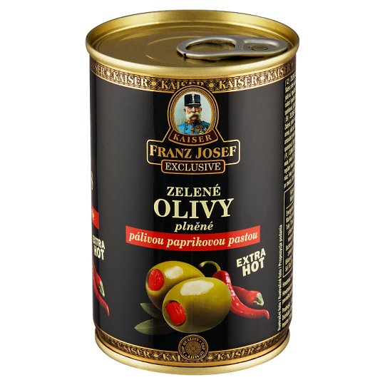 Franz Josef Kaiser Exclusive Zelené olivy plnené pálivou papričkovou pastou v slanom náleve 300 g