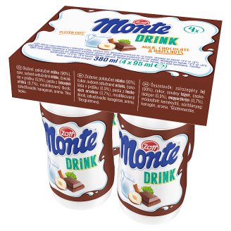 Zott Monte Mliečny nápoj ochutený čokoládou s lieskovými orieškami 4 x 95 ml