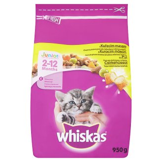 Whiskas Junior Granule plnené chutnou lahodnou mliečnou náplňou s kuracím mäsom 950 g