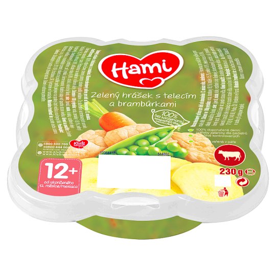 Hami mäsovo-zeleninový tanierik Zelený hrášok s teľacím a zemiakmi 230 g 12+