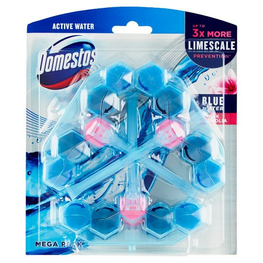 Domestos Power 5+ Pink Magnolia Active Blue Water tuhý WC blok 3 x 53 g