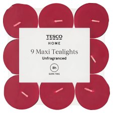 Tesco Home Red Unfragranced Maxi Tealights 9 pcs