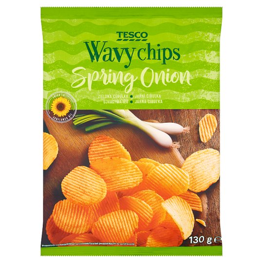 Tesco Smažené zemiakové lupienky hrubo nakrájané s príchuťou jarnej cibuľky 130 g