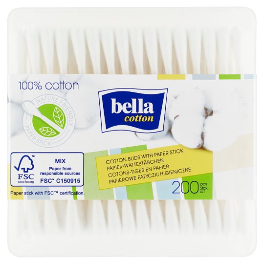 Bella Cotton Buds with Paper Stick 200 pcs Tesco Groceries