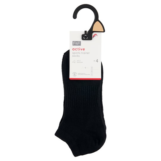 F&F 4 Pack Black Sports Sock ML Tesco Groceries