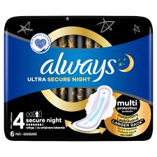 Always Ultra Hygienické Vložky Secure Night (veľkosť 4) S Krídelkami 6Ks