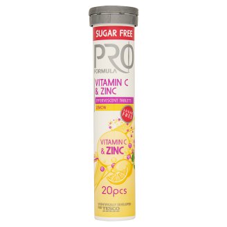 Tesco Pro Formula Šumivé tablety s vitamínom C a zinkom s príchuťou citróna 20 tabliet 80 g