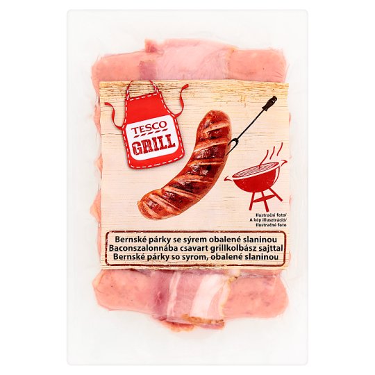 Tesco Grill Bernské párky so syrom, obalené slaninou 250 g