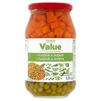 Tesco Value Hrášok s mrkvou v sladkoslanom náleve 520 g