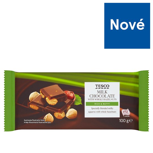 Tesco Mliečna čokoláda s celými lieskovými orieškami 100 g