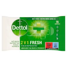 Dettol 2 v 1 Fresh dezinfekčné obrúsky na ruky a povrchy 15 ks