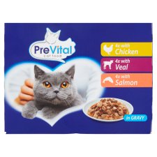 PreVital Complete Food for Adult Cats with Chicken, Veal, Salmon in Sauce 12 x 100 g