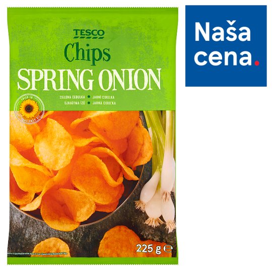 Tesco Smažené zemiakové lupienky s príchuťou jarnej cibuľky 225 g