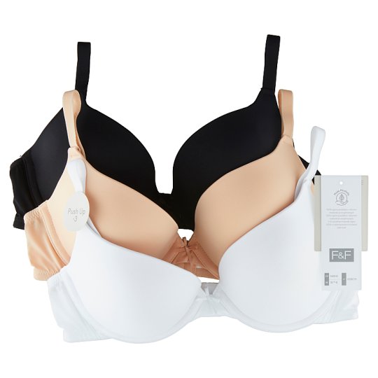 F&F 3 Pack Push Up Bra 32A, White - Tesco Groceries