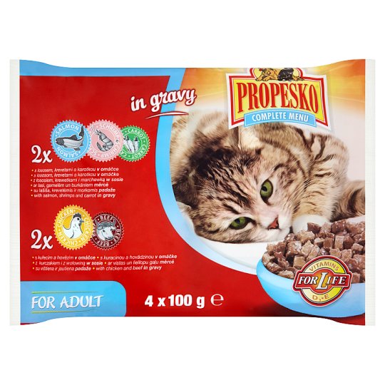 Propesko Kompletné krmivo pre dospelé mačky všetkých plemien 4 x 100 g
